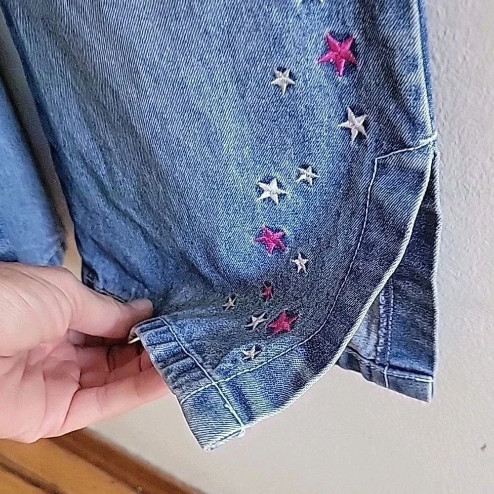 Vintage Bongo Overalls Girls 10/12 Embroidered‎ Denim Cottagecore Hippie Retro